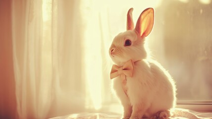 Adorable white rabbit with bowtie