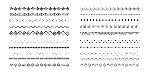 Collection of hand drawn decorative borders and dividers with geometric and organic patterns