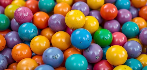 Obraz premium Close-up of colorful, smooth, glossy balls in a pile, reflection, surface