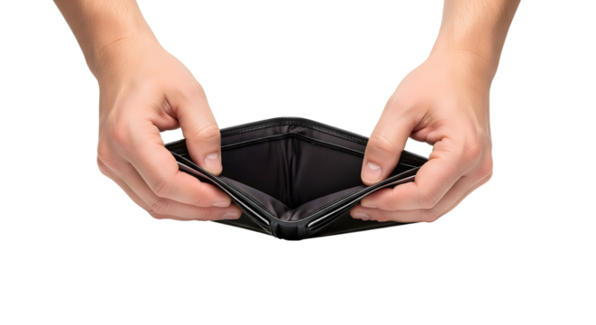 Empty Wallet in Hands Finance Crisis Poverty Bankruptcy Debt Loss Failure - Powered by Adobe