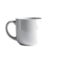 Simple white ceramic mug with a curved handle, isolated on black background