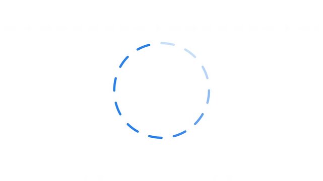 Blue circular dashed lines rotating loading animation. Circle motion. Animated throbber on transparent. UI design element 4K video for download, upload, update, waiting. Progress indicator, buffering