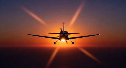 Magnificent silhouette of a plane ascending towards the sunrise sky creating a captivating scene