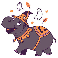 Dreamy Pygmy Hippo, set in a charming Halloween theme – Spooky Fun color vector art
