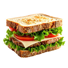 Delicious layered sandwich with fresh ingredients on whole-wheat bread
