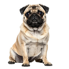 Obraz premium Adorable beige pug dog sits and looks towards camera