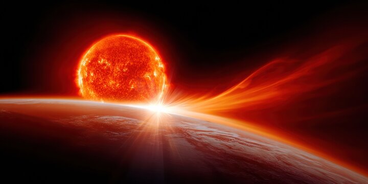 High-Quality Dramatic Solar Prominence Over Earth Premium Science Content for Tech Education and Modern Space Marketing Campaigns - Powered by Adobe