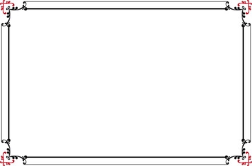 Vintage Ornate Rectangular Decorative Frame Border - Black and Red Scrollwork Design. 1075