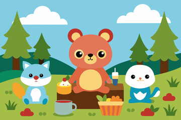 Naklejka premium cute animal picnic collage background