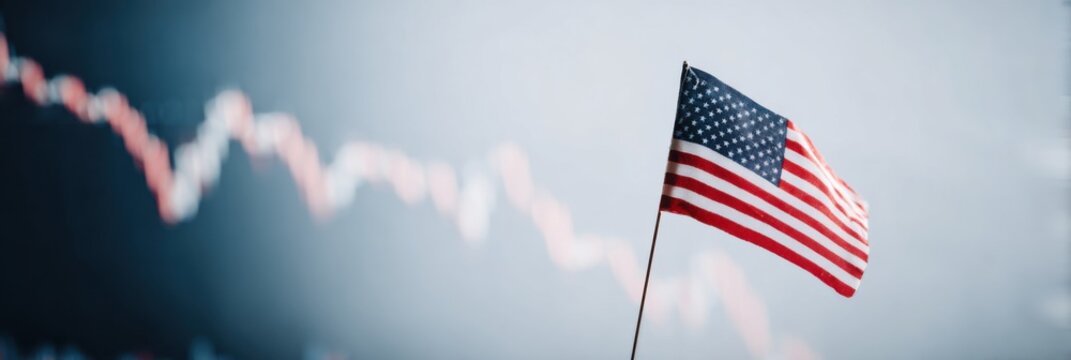 Professional American Flag with Steep Stock Market Decline Modern Economic Downturn Visual for Corporate Marketing and Editorial Content