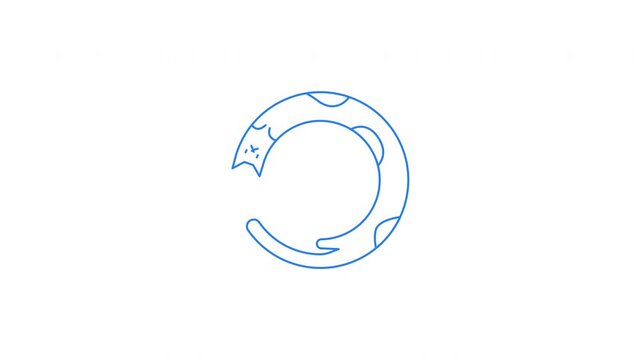 Rotating long outlined cat loading animation. Feline curled into circular shape. Playful cute pet. Animated throbber on transparent. UI design element 4K video for download, upload, update, waiting