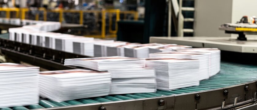 Modern automated hardcover book production in a professional printing house premium publishing technology for corporate marketing and editorial content creation
