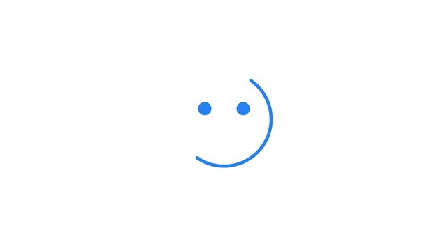 Simple smiling emoticon loading animation. Two blue dots and rotating half circle line. Cheerful friendly motion. Animated throbber on transparent. UI design element 4K video for update, waiting