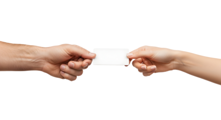 Business Card Mockup Two Hands Exchanging Blank Card Handover Offer Contact