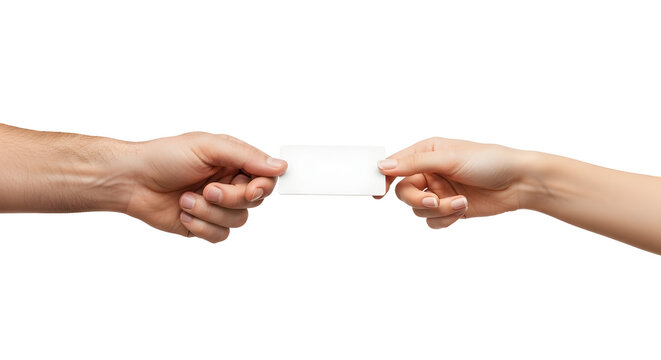 Business Card Mockup Two Hands Exchanging Blank Card Handover Offer Contact - Powered by Adobe