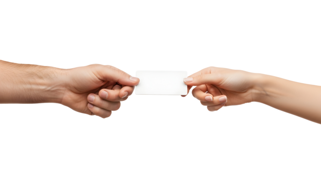 Business Card Mockup Two Hands Exchanging Blank Card Handover Offer Contact