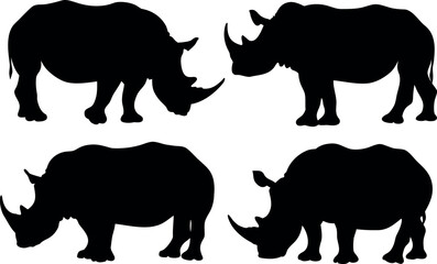 rhino black silhouette vector set, rhino black symbol