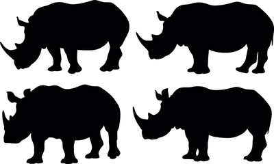 rhino black silhouette vector set, rhino black symbol
