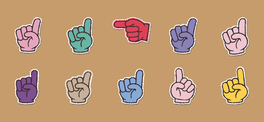 Roughen Effect Colorful Hands Pointing Up and Sideways Icon Set