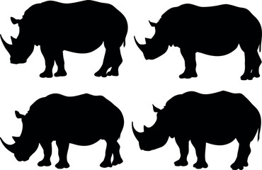 rhino black silhouette vector set, rhino black symbol