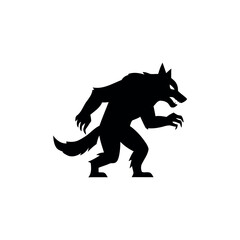 Naklejka premium Silhouette werewolf Halloween icon in minimal flat design