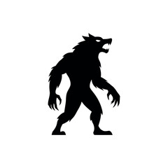 Silhouette werewolf Halloween icon in minimal flat design