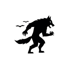 Silhouette werewolf Halloween icon in minimal flat design
