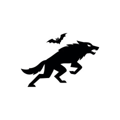 Silhouette werewolf Halloween icon in minimal flat design
