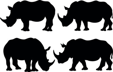 rhino black silhouette vector set, rhino black symbol