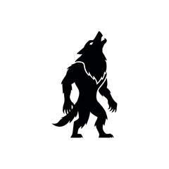 Silhouette werewolf Halloween icon in minimal flat design