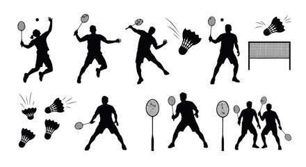 Naklejka premium Badminton Players Silhouettes in Action - A Dynamic Sports Illustration.