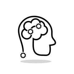 Human head brain and gear icon with shadow