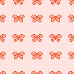 Seamless Pixel Bow Pattern. Perfect for digital designs, textiles, and wrapping paper with a retro aesthetic.