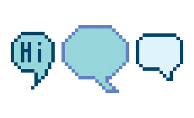 Pixel Art Speech Bubbles Text Vector Illustration. Ideal for digital communication themes, web design, and retro graphics.