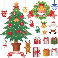 Fototapeta premium クリスマスの装飾とオーナメントのイラストセット - ベクターイラストレーション素材