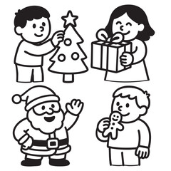 Christmas child tree gift Santa gingerbread happy cartoon