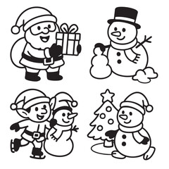 Fototapeta premium Santa, gift, snowman, elf, Christmas tree, and holiday joy in festive winter scene
