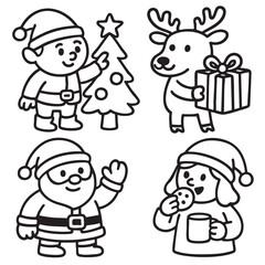 Obraz premium Christmas character tree reindeer present Santa child cookie mug happy