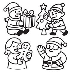 Snowman elf Christmas tree present gingerbread Santa holiday cheerful