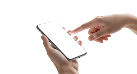 Mobile Phone Mockup Hands Finger Touchscreen Technology App Interface UI