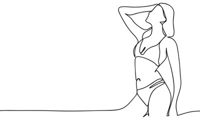 Beautiful Woman in Bikini One Line Continuous