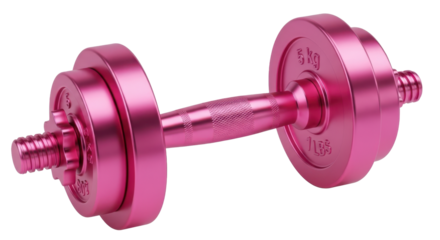 Shiny black dumbbell with adjustable weight plates for fitness training. Isolated on transparent