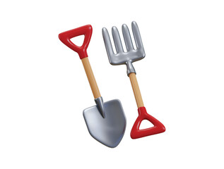 Shovel and Rake icon 3d render concept of farmer gardening tools icon vector illustration