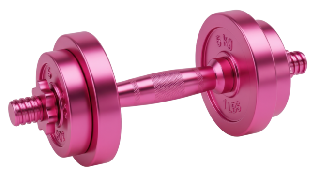 Shiny black dumbbell with adjustable weight plates for fitness training. Isolated on transparent