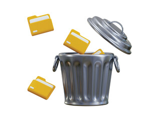 Data deletion memory cleaning software icon 3d render concept of Metal trash can with files cleaning icon vector illustration
