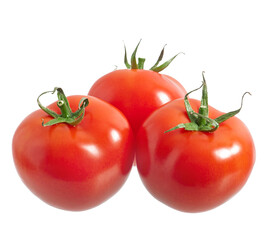 Fresh ripe red tomatoes, a healthy organic vegetable ingredient isolated on a white background