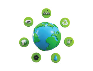 Environment ecology icon 3d render concept of green earth with recycling symbol and Environmental equipment icon vector illustration