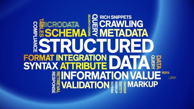 Structured Data animated word cloud-text design animation tag kinetic typography seamless loop.