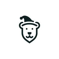 Minimalist Bear Head Wearing Santa Hat Vector Illustration