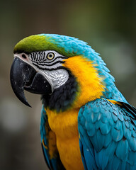 Obraz premium blue-and-yellow macaw, parrot, tropical bird, exotic bird, colorful parrot, macaw, south american wildlife, central american bird, rainforest bird, tropical wildlife, vibrant feathers, exotic wildlife